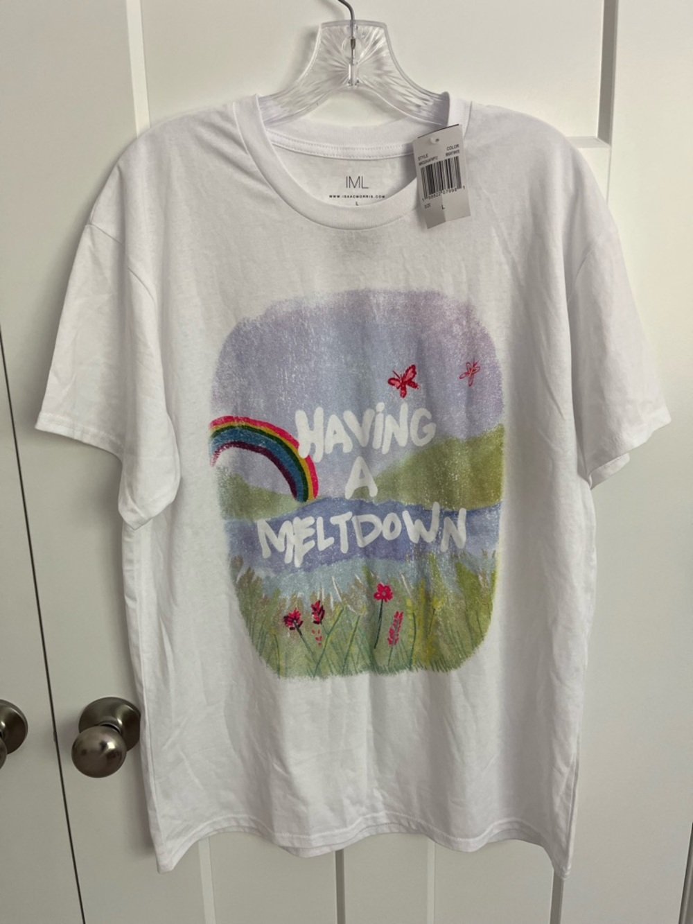 IML Isaac Morris Tee L White Rainbow Having A Meltdown Graphic T Shirt NWT